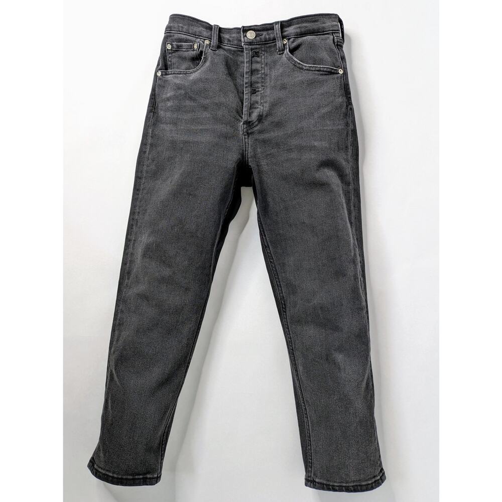 Agolde Riley High Rise Crop Jeans 28 Charcoal Gray Straight Leg Button Fly